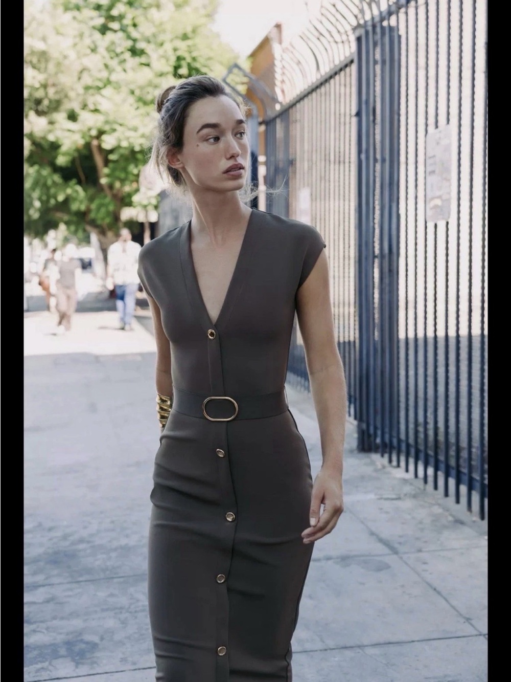 ZARA ! BELTED STRETCH MIDI SIZE SMALL COLOR MID KHAKI REF 5584/204 - Picture 3 of 6
